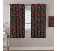 Nileco Rideau Occultant Thermiques - Rouge mode fleur rose - 160x160 cm - Salon Chambre Enfant pour Fenêtre Réduction de bruit - 3D Moderne Motif Opaque à Oeillets Rideaux