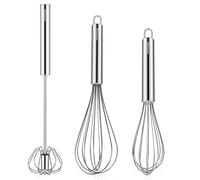 NileHome Lot de 3 fouets en acier inoxydable de 20,3 cm et 25,4 cm + fouet de cuisine rotatif semi-automatique de 30,5 cm pour cuisiner, fouetter, mélanger, battre, mélanger