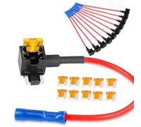 Nilight 50038R Lot de 10 adaptateurs de fusibles Tap Add-a-circuit 12 V fins avec mini fusibles à lame 5 A, pour voitures, camions, bateaux, bleu, rouge, noir, orange
