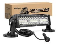 Nilight Barre lumineuse LED de 34,8 cm à triple rangée de câblage allume-cigare avec base magnétique puissante et spot - 96 LED - Pour camion, tracteur, chariot de golf, UTV
