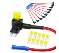 Nilight Lot de 10 adaptateurs de fusible à lame ATR Tap 12 V avec fusible 20 A Micro II pour voitures, camions, bateaux (50058R), bleu, rouge, noir, jaune