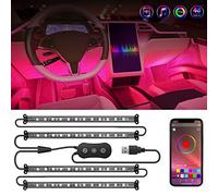 Nilight Lot de 4 Bandes Lumineuses USB pour intérieur de Voiture 48 LED RVB avec App Contrôle Music Sound Mode sous Dash Footwell Ambient Lights 2 Line Design for Car Truck ATV UTV, 2 Years Warranty
