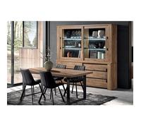 NILLA - Ensemble Buffet-Vaisselier + Table 200cm Aspect Bois -