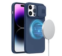 Nillkin Coque pour iPhone 14 Pro Max avec Magsafe, CamShield Silicone Soyeux Magnétique Coque avec Protection de la Caméra Cover, Bleu