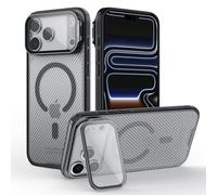 Nillkin Coque pour iPhone 17 Pro Compatible MagSafe, Couvercle de Protection Caméra Transparent avec Support - Étui Fin Magnétique TPU+PC, Antichoc, Anti-Rayures, Antidérapant, Mat -Transparent Noir
