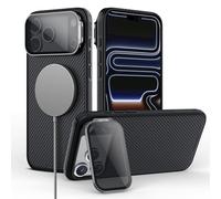 Nillkin Coque pour iPhone 17 Pro Compatible MagSafe, Couvercle de Protection Caméra Transparent Noir avec Support - Étui Fin Magnétique TPU+PC, Antichoc, Anti-Rayures, Antidérapant, Mat - Noir