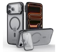 Nillkin Coque pour iPhone 17 Pro Max, Compatible MagSafe, Couvercle de Protection Caméra Transparent avec Support - Étui Fin Magnétique TPU+PC, Antichoc, Anti-Rayures, Antidérapant -Transparent Noir