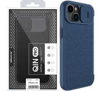 Nillkin Qin Cloth Pro Étui pour iPhone 14 Plus Couverture de l'appareil photo Étui Flip Case bleu
