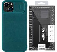 Nillkin Qin Cuir Pro Étui iPhone 14 Plus Étui pour appareil photo Étui à rabat Vert Étui pour téléphone portable