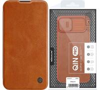 Nillkin Qin Cuir Pro Étui pour iPhone 14 Plus Couverture de l'appareil photo Étui Flip Case Marron