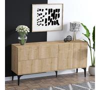 CONCEPT USINE | Buffet Bas NILO Effet Chêne et Pieds Noirs 150 cm | Meuble de Rangement Design Épuré | Style Moderne & Intemporel | 3 Placards Fermés | Salon, Salle à Manger ou Entrée