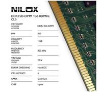Nilox Mémoire RAM 1GB DDR2 800MHz SO-DIMM NXS1800H1C6 Vert pour Ordinateur Portable