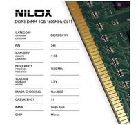Nilox Mémoire RAM 4GB DDR3 1600MHz Vert pour PC - Module DIMM 240 broches