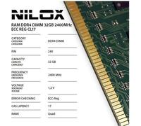 Nilox RAM Mémoire DDR4 32GB 2400MHz ECC REG CL17 pour PC et serveurs