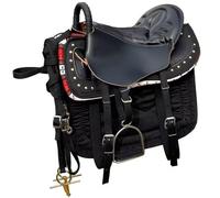 NILoykg& Ensemble de Selle de Cheval 8 pièces, Kit de Selle Complet avec étriers, Cuirs d'étrier, Sangle, sursangle, Tapis de Selle, rênes et Corde de Plomb,Noir
