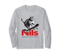NILS - beau nom de garçon avec un chat & skateboard Manche Longue