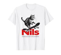 NILS - beau nom de garçon avec un chat & skateboard T-Shirt