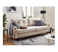 Nils - Canapé droit 3 places convertible - avec coffre de rangement - Velours - Beige