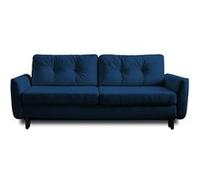 Nils - Canapé droit 3 places convertible - avec coffre de rangement - Velours - Bleu nuit