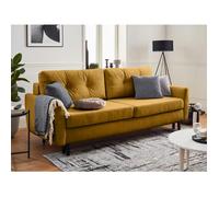 Nils - Canapé Droit 3 places convertible - avec coffre de rangement - Velours - Jaune Jaune