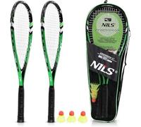 Nils Extreme Badminton Lot de 2 Raquettes de Badminton, 3 Volants et Sac de Badminton - Ensemble de Badminton Unisexe Speed Badminton pour Enfants, Adolescents et Adultes - Vert et Noir
