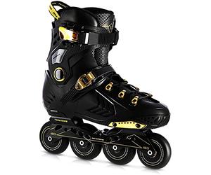 Nils Extreme Rollers pour Homme et Femme - Rollers en ligne - Roulements ABEC9 - Rollerblades Adultes - Roues 85A - Rollerskates 37 - Noir et Or - NA20002