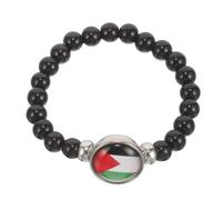 Niltracy Bracelet avec perles noires et style polyvalent unisexe, idéal pour un usage quotidien et décontracté, bracelet avec pierre du temps du drapeau de la Palestine incrustée