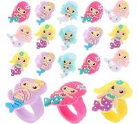 Niltracy Lot de 24 bagues sirène pour petites filles, jolies bagues pour enfants, jeux de simulation et déguisement, pour fête d'anniversaire, fête prénatale, couleur aléatoire