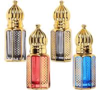 Niltracy Lot de 4 flacons de parfum égyptiens de 6 ml, flacons compte-gouttes vides rechargeables en verre, distributeur d'huile essentielle vintage et distributeur de parfum pour décoration