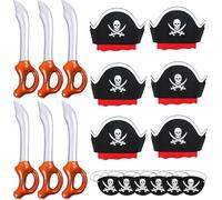 Niltracy Lot de 6 chapeaux de pirate avec cache-œil pour Halloween, bal masqué, cosplay