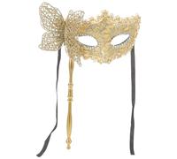 Niltracy Masque de bal masqué à motif dragon à main avec bâton, idéal pour le cosplay et les rassemblements de fête, masque de bal masqué à motif de dragon à main, papillon côté doré