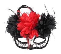 Niltracy Masque de fantôme orné de fleurs, plat - top trois - style fleur noire, parfait pour le jour des morts, les fêtes costumées, Halloween, cosplay et carnaval, masque fantôme orné de fleurs, 1