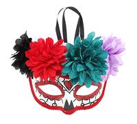 Niltracy Masque fantôme, fleur - Ornée et plate - Haut avec motif quatre fleurs rouges, idéal pour le jour des morts, les fêtes costumées, Halloween, le cosplay et le carnaval, masque fantôme, pièce