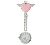 Niltracy Montre gousset d'infirmière médicale, couleur rose et motif cœur d'ange avec aiguilles lumineuses, parfaite pour le personnel médical pendant le travail, montre gousset médicale, rose et