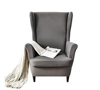 NILUOH Lot de 2 Housses de Fauteuil à Oreilles Extensibles en élasthanne avec Fond élastique (Gris foncé 01)