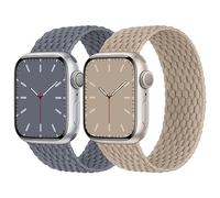 Nimblistic Solo Loop Bracelet tressé compatible avec Apple Watch 38 mm, 40 mm, 41 mm, avec bande élastique en nylon pour Apple Watch 9, 8, SE, 7, 6, 5, 4, 3, 2, 1, bleu gris et thé au lait XS
