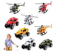 NimblusToy Helicoptere Enfant, 4 helicoptere et Voiture, Aircraft Toys Set, Alloy Airplane Model, Miniatur Avion Model, Cadeau Noël Anniversaire Jeu Collection Garçon Fille 3-12 Ans