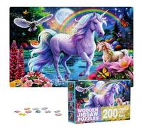 NimblusToy Puzzle licorne, 200 pièces, pour enfants, filles, puzzles en bois, jouets éducatifs pour tout-petits, garçons et filles, 4, 5, 6, 7, 8 ans