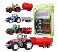NimblusToy Tracteur Agricole Jouets, 4 Pièces Jouet Voiture Miniature, Ensemble de Jeu de Véhicule Tracteur, Rouge Bleu Jaune Vert, pour Garçon et Fille Jouets Agricoles19.7 x 5 x 30 cm