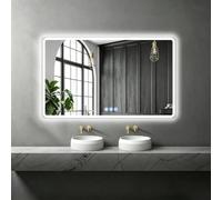 NimbusCrest Miroir de Salle de Bain avec Éclairage 100x60 cm, Interrupteur Tactile, Fonction Anti-Buée, 3 Températures de Lumière Gradable, Simple Anneau Lumineux
