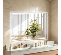 NimbusCrest Miroir de Salle de Bain avec Éclairage 100x60 cm, Interrupteur Tactile, Fonction Anti-Buée, 3 Températures de Lumière Gradable, Double Anneau Lumineux