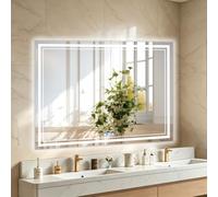 NimbusCrest Miroir de Salle de Bain avec Éclairage 120x70 cm, Interrupteur Tactile, Fonction Anti-Buée, 3 Températures de Lumière Gradable, Double Anneau Lumineux