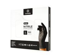 NIMEDA Gants jetables noirs 100 pièces Gants en nitrile Gants jetables Sans latex Sans poudre Pour l'alimentation, la médecine, les cosmétiques et l'usage domestique (L)