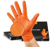 NIMEDA Lot de 50 gants jetables en nitrile orange taille L - Épaisseur renforcée 2 à 3x - Gants de travail à usage unique - Sans latex, non poudrés, grip diamant antidérapant