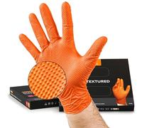 NIMEDA Lot de 50 gants jetables en nitrile orange taille XL - Épaisseur renforcée 2 à 3x - Gants de travail à usage unique - Sans latex, non poudrés, grip diamant antidérapant
