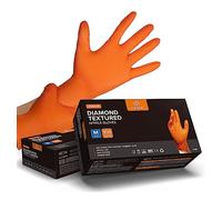 NIMEDA Lot de 500 gants jetables en nitrile - Orange - 2 à 3 fois plus épais - Gants de travail à usage unique - Sans poudre - Sans latex - Avec grip diamant (500, M)