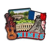 Nimes Occitanie France Aimant de réfrigérateur en bois 3D fait à la main Souvenirs de voyage Souvenirs de ville Décoration de la maison Cadeau -1258