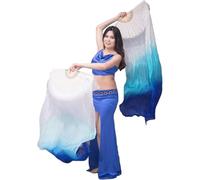 Nimiman 1 paire de voiles de danse orientale chinoise en soie véritable de 1,8 m, faits à la main, blanc/bleu turquoise, Blanc/bleu turquoise, 180*90 cm