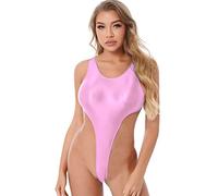 Nimiya Micro Mini Bikini Femme Brillant Maillot de Bain Une Pièce Ouvert Push Up Body de Plage Vacances Thong Teddy Bodysuit Erotique Body String Rose M