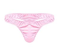 Nimiya Slips Satin Homme Sissy String Lingerie Doux Brillant Volants Tanga Gay T-Back Bikini Culottes Taille Basse Underwear Plaisir Eté M-XL Rose L